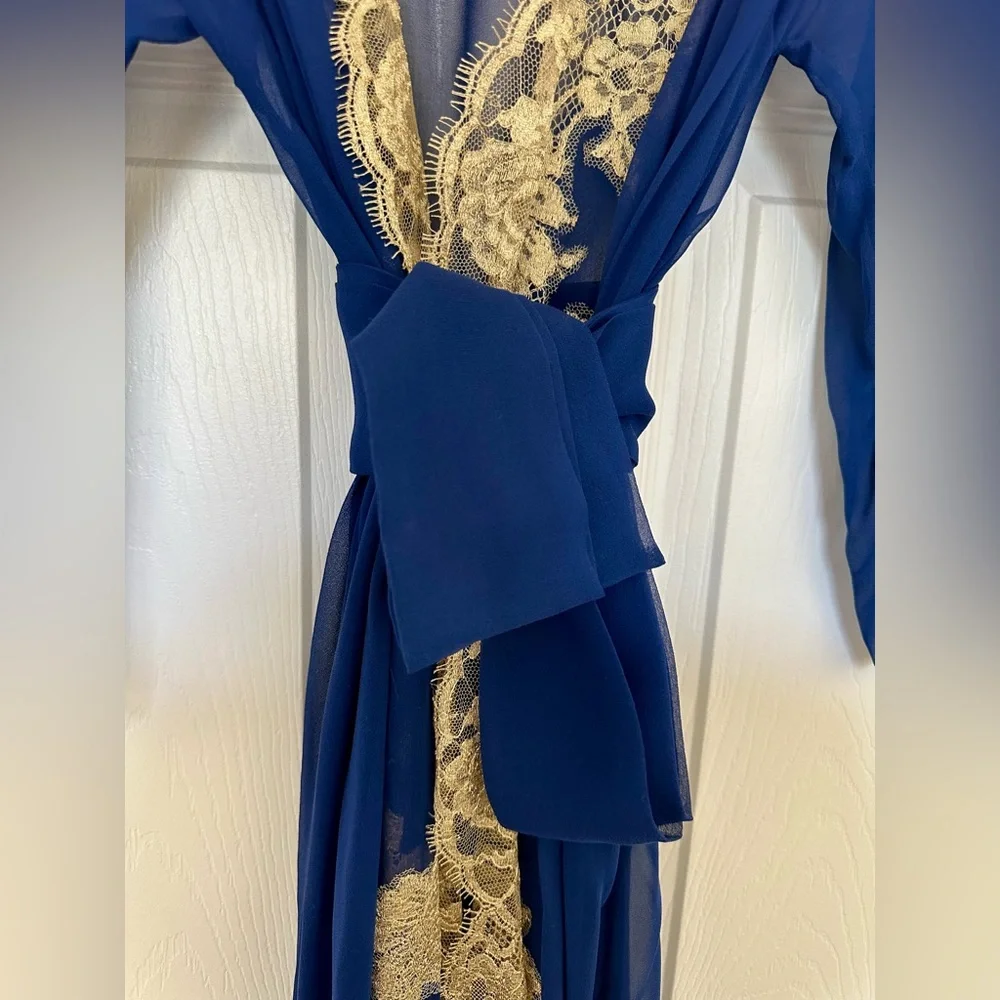 Rosamosario Italian 100% Cobalt Blue Silk Chiffon Long Robe “Riviera Bonjour” - Picture 9 of 14